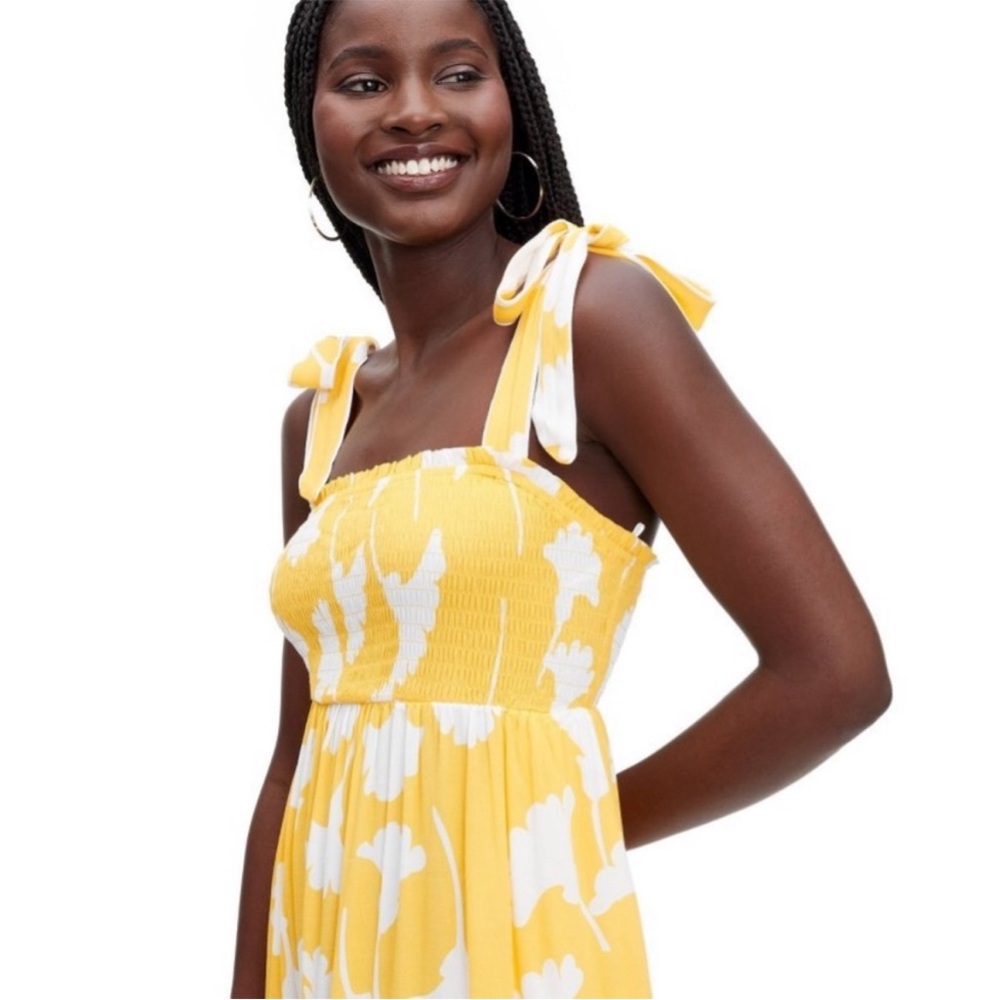 DVF for Target Smocked Tie Strap Ginkgo Yellow Midi Dress Size Large - Picture 4 of 7